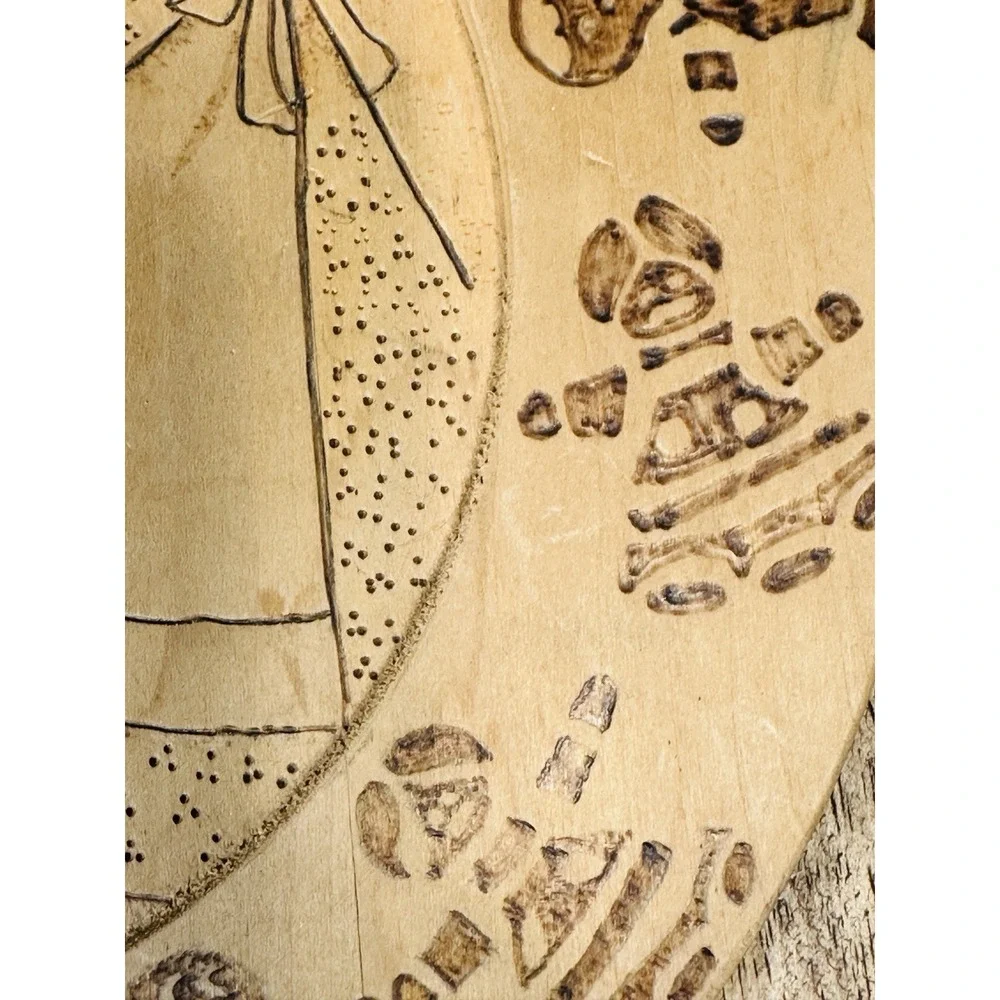 Rare‎ Vintage Bulgarian souvenir pyrography wood wall hanging plate Christmas
